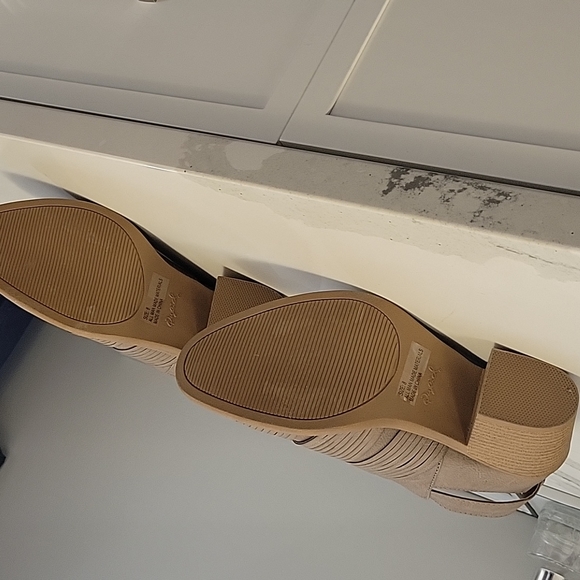 Qupid tan block heel bootie with buckle. - Picture 8 of 9